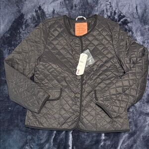 J. Crew Black Quilted Button-Front Puffer Jacket with PrimaLoft